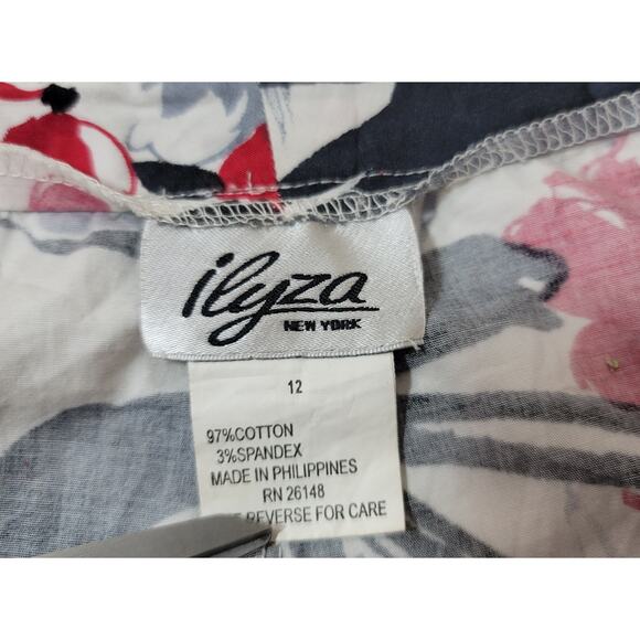 Ilyza Red Black White Floral Ankle Length Pants 12 Lightweight Flat Front - Picture 4 of 4